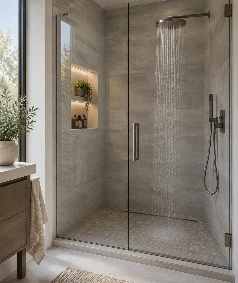 Modern shower with clean running water